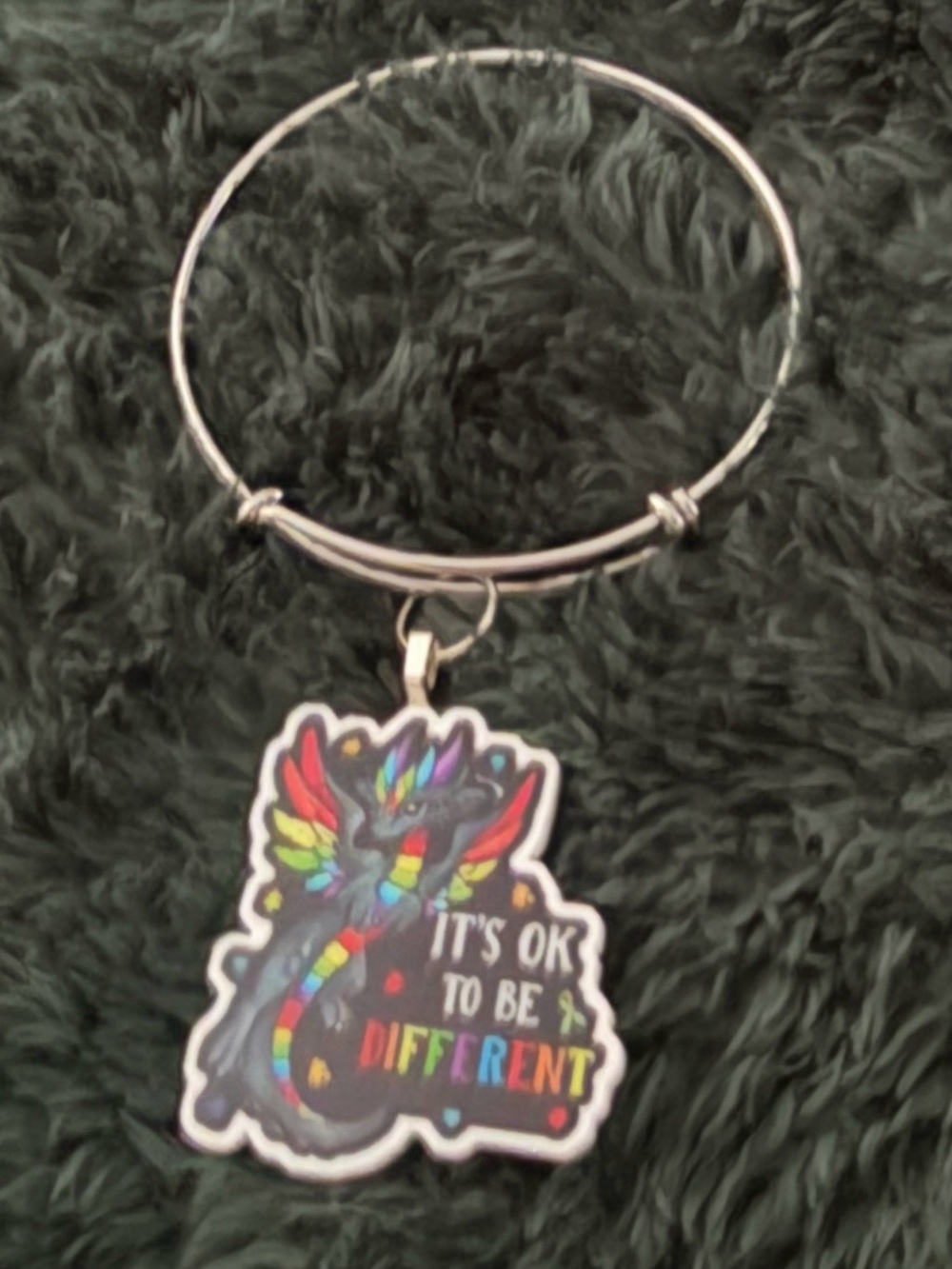 Rainbow Dragon Charm Bangle Bracelet - It's OK To Be Different